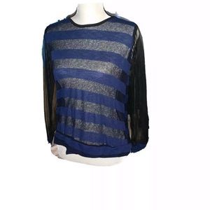 Style up sheer blue black blouse juniors xl